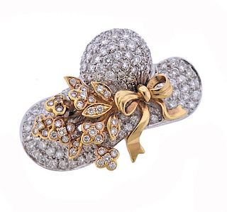 18k Gold Diamond Hat Brooch Pin 