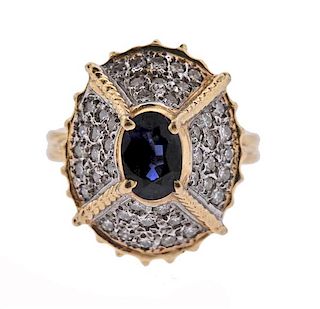 14k Gold Diamond Blue Stone Ring 