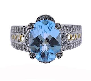 14K Gold Diamond Blue Topaz Ring