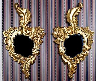 A Pair of Rococo Style Giltwood Mirrors, Height 24 x width 14 inches.