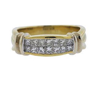 18K Gold Princess Cut Diamond Wedding Band Ring