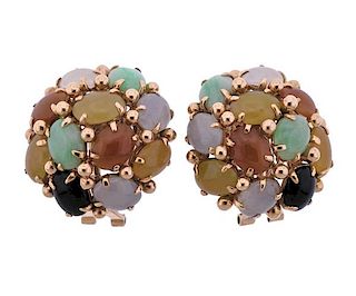 14K Gold Multi Color Jade Earrings
