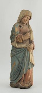 NORTHERN EUROPEAN CARVED AND PAINTED WOOD FIGURE OF THE MADONNA DOLOROSA