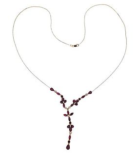 18K Gold Diamond Ruby Lavalier Necklace