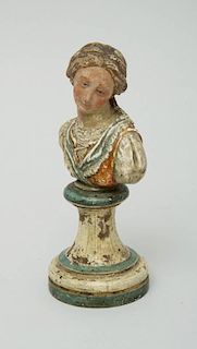 NEAPOLITAN CARVED AND PAINTED WOOD BUST OF A GIRL