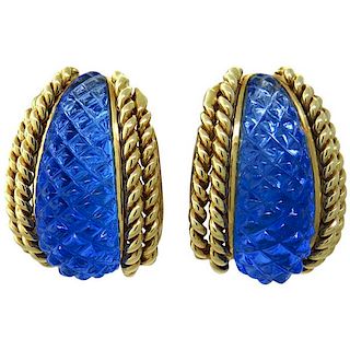 Sabbadini 18k Gold Carved Crystal Earrings