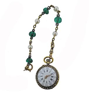 French Antique Gold Silver Diamond Lady&#39;s Pocket Watch