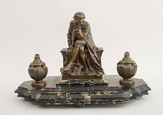AFTER AIME JULES DALOU (1838-1929), BRONZE-MOUNTED VEINED BLACK MARBLE ENCRIER