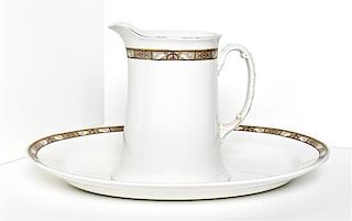 An English Ceramic Pitcher and Serving Bowl, Johnson Bros., Length of bowl 16 inches.
