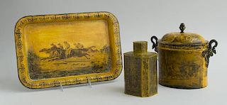 GROUP OF THREE FRENCH YELLOW TÔLEWARE ARTICLES
