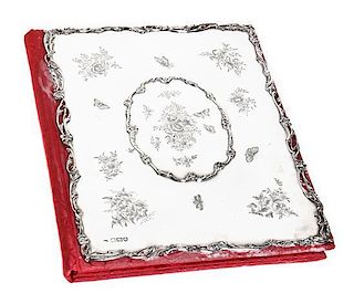 An English Silver Guest Book, Mappin Bros., Height 12 x width 9 inches.