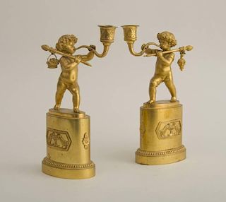 PAIR OF EMPIRE FIGURAL CANDLESTICKS