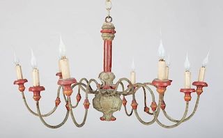CONTINENTAL PAINTED NINE-LIGHT CHANDELIER