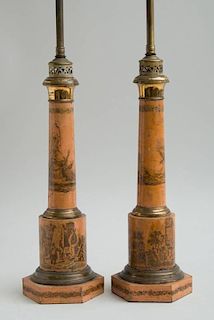 PAIR OF FRENCH TÔLE PEINTE LAMPS