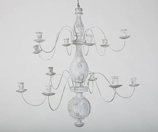 CONTINENTAL GREY-PAINTED WOOD TWELVE-LIGHT TWO-TIERED CHANDELIER