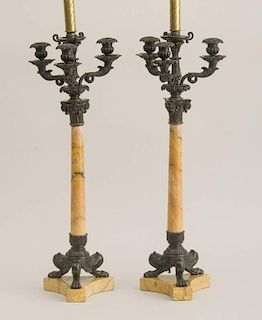 PAIR OF CHARLES X BRONZE-MOUNTED MARBLE FOUR-LIGHT CANDELABRA