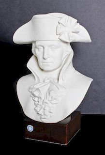 A Cybis Porcelain Bust of George Washington, Height 13 x width 8 1/2 x depth 6 3/4 inches.