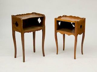 TWO LOUIS XV PROVINCIAL WALNUT AND FRUITWOOD BEDSIDE TABLES