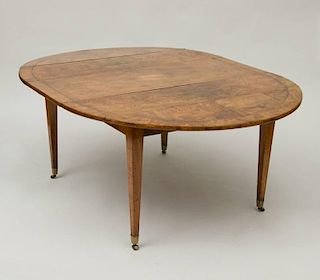 DIRECTOIRE BRASS-INLAID BURL WALNUT EXTENSION DINING TABLE