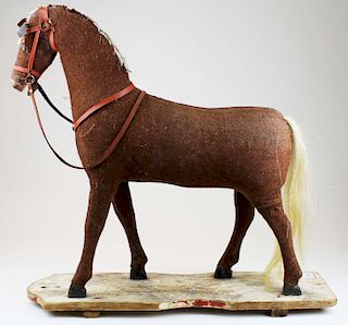 large early 20th c horse pull toy 