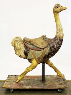 early 20th c Ostrich wooden carousel figure