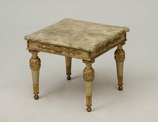 ITALIAN NEOCLASSICAL STYLE PAINTED AND PARCEL-GILT LOW TABLE