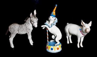 Three Cybis Porcelain Animals, Height of first 8 1/2 x diameter 2 7/8 inches.