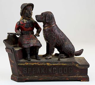 1885 Speaking Dog cast iron mechanical bank