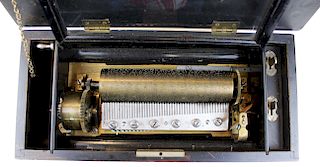 Swiss 8.25" cylinder music box in inlaid case
