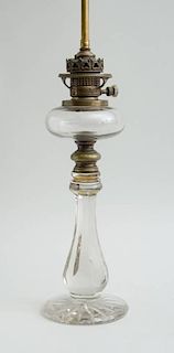 VICTORIAN BRASS-MOUNTED GLASS OIL LAMP