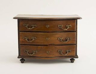 FRENCH PROVINCIAL BRASS-MOUNTED WALNUT MINIATURE COMMODE