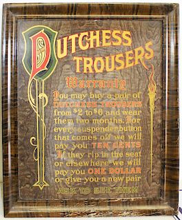 Dutchess Trousers tin litho advertising sign