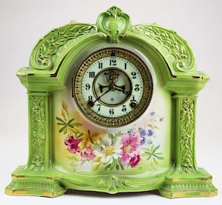 Ansonia Royal Bonn porcelain case mantel clock