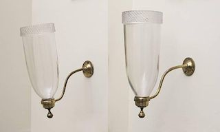 GROUP OF THREE ENGLISH BRASS AND GLASS SCONCES