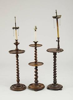 GROUP OF THREE ENGLISH BARLEY-TWIST FLOOR LAMPS