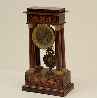 ROSEWOOD AND MARQUETRY PORTICO CLOCK