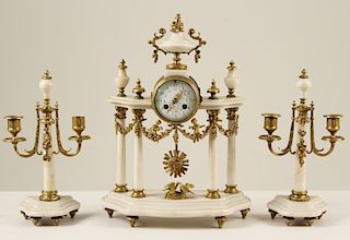 FRENCH GILT BRONZE AND MARBLE 3 PIECE CLOCK SET
