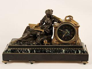19TH C. FRENCH BRONZE MARBLE FIGURAL CLOCK