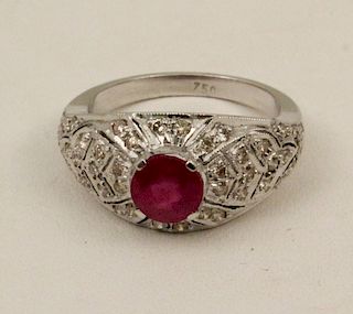 18K DIAMOND AND RUBY LADY'S RING