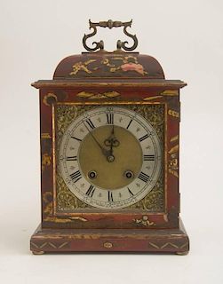 QUEEN ANNE STYLE RED JAPANNED BRACKET CLOCK