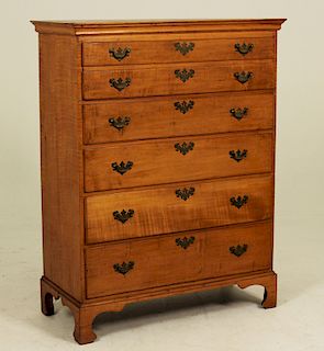 NEW ENGLAND TIGER MAPLE TALL BOY CHEST
