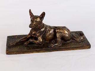 SIGNED FRENCH BRONZE SCULPTURE OF DOG