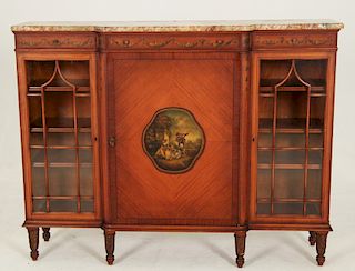 ENGLISH MARBLE TOP BREAKFRONT VITRINE CABINET