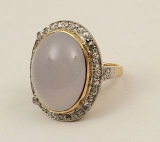 18K DIAMOND AND CHALCEDONY LADY'S RING