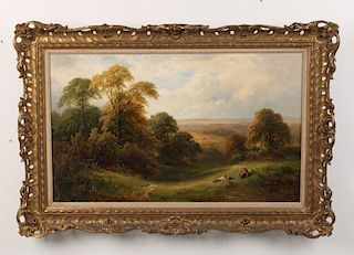 TURNER, 19TH O/C LANDSCAPE PAINTING OF TRAVELERS