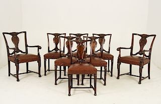 SET OF 8 CARVED ITALIAN WALNUT CHAIRS