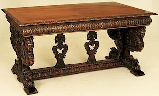 FRENCH RENAISSANCE STYLE WALNUT LIBRARY TABLE