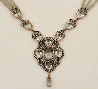 18K DIAMOND AND GREEN AMETHYST BEADED NECKLACE