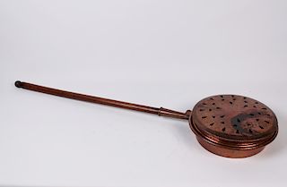 EARLY COUNTRY FRENCH PIERCED COPPER BED WARMER