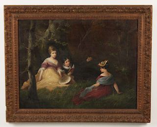 F. FLEURY, 19TH C. O/C PAINTING OF CHILDREN IN L/SCAPE